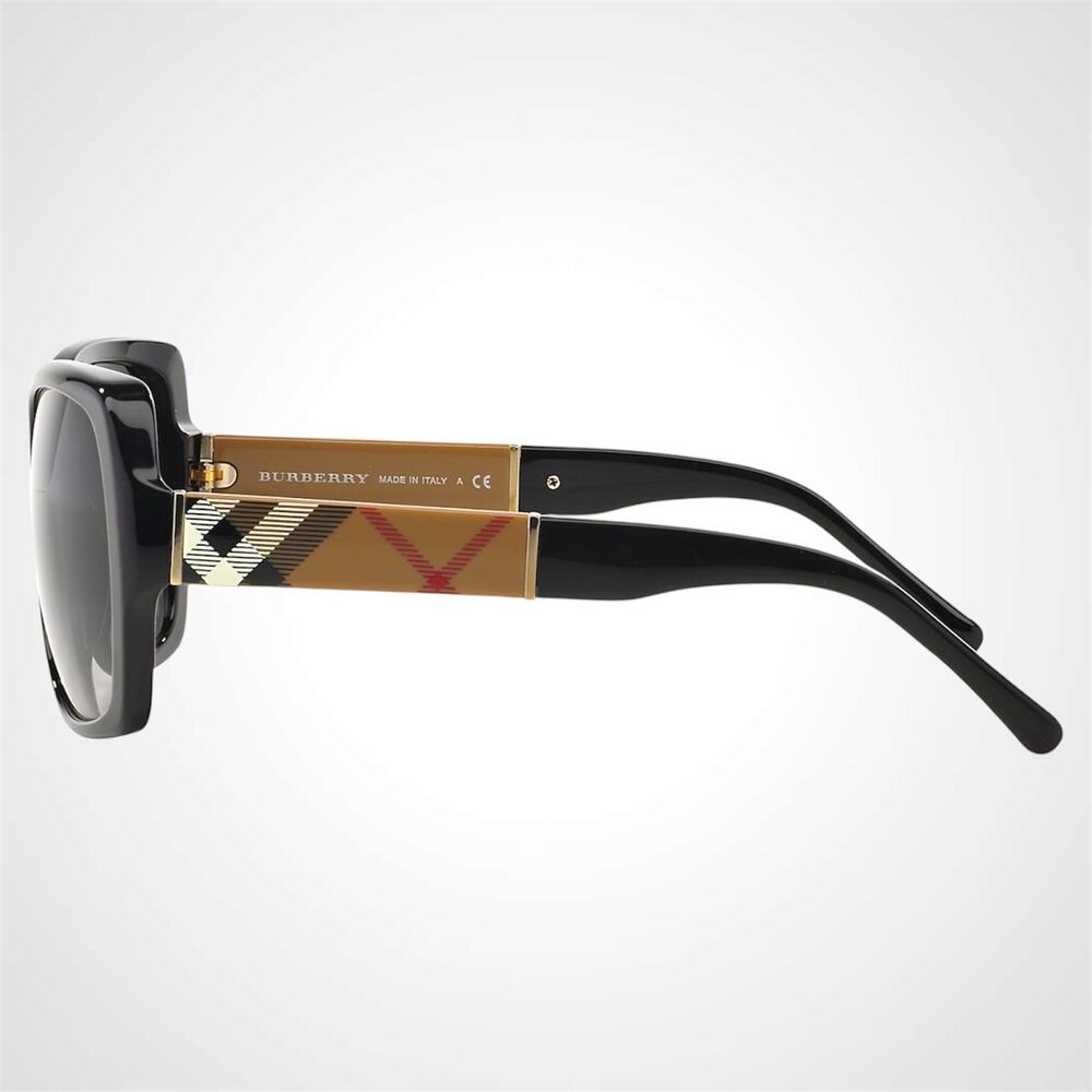 New Burberry Sunglasses Black Square Frames Checkered Arms Gradient BURBERRY - Picture 4 of 9
